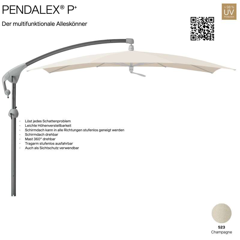 GLATZ Sonnenschirm PENDALEX® P+ rechteckig 285 x 230 cm Bezug 523 Champagne Stoffklasse 5 Freiarmsch