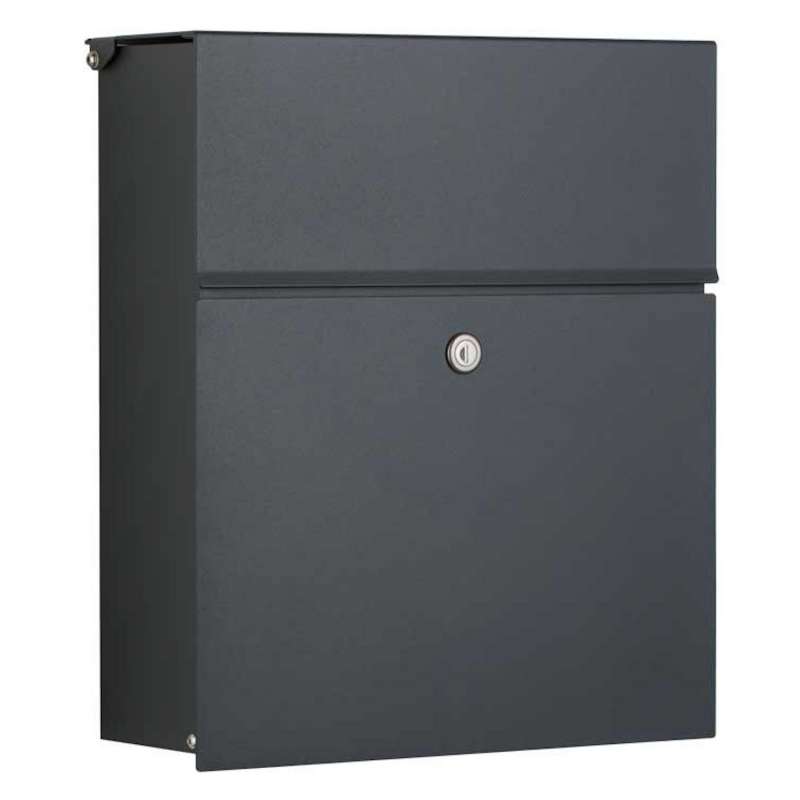 Heibi Briefkasten CALMALUX Aluminium grau RAL 7016 mit Zeitungsfach 38,5x14x43,5 cm DIN C4 quer