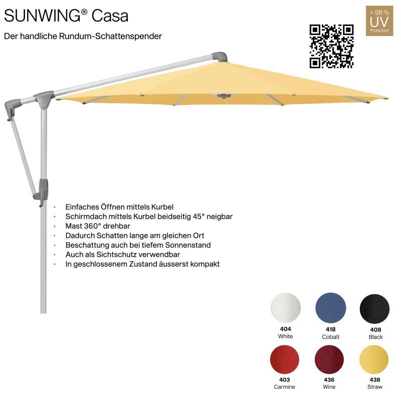 GLATZ Sonnenschirm SUNWING® CASA rund ø 300 cm Gestell natureloxiert 6 Farbvarianten Ampelschirm