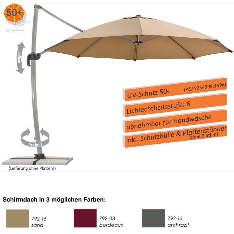 Schneider Schirme Rhodos Rondo Ampelschirm ø 350 cm rund 3 Farbvarianten Sonnenschirm