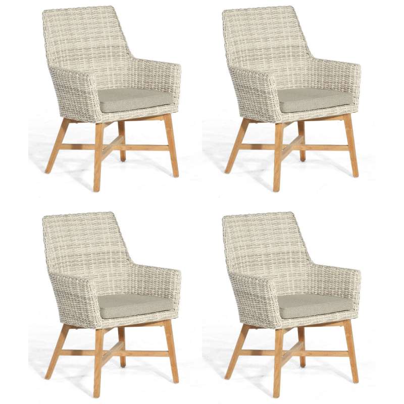 Sonnenpartner 4x Garten-Sessel Helios Teakholz/Polyrattan white-coral Gartenstuhl