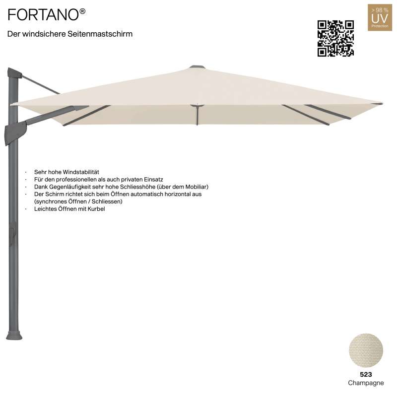 GLATZ Sonnenschirm FORTANO® Ampelschirm 300 x 300 cm 100 % Polyacryl Farbe 523 Champagne