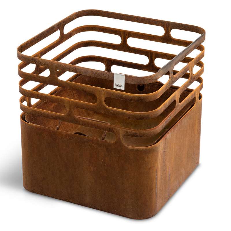 höfats Feuerkorb CUBE Corten-Stahl rostig 43x43x44 cm Grill Hocker Rostpatina