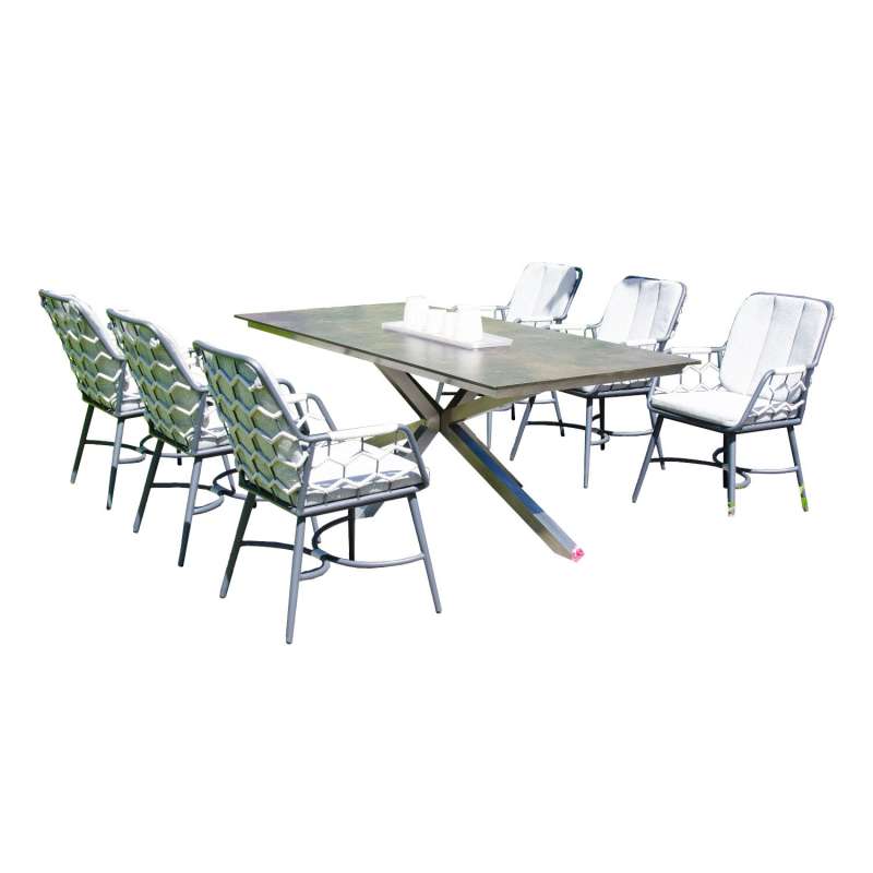 Sonnenpartner 7-teilige Sitzgruppe Yale & Base-Spectra diagonal 200x100 cm Aluminium mit Polyrope si