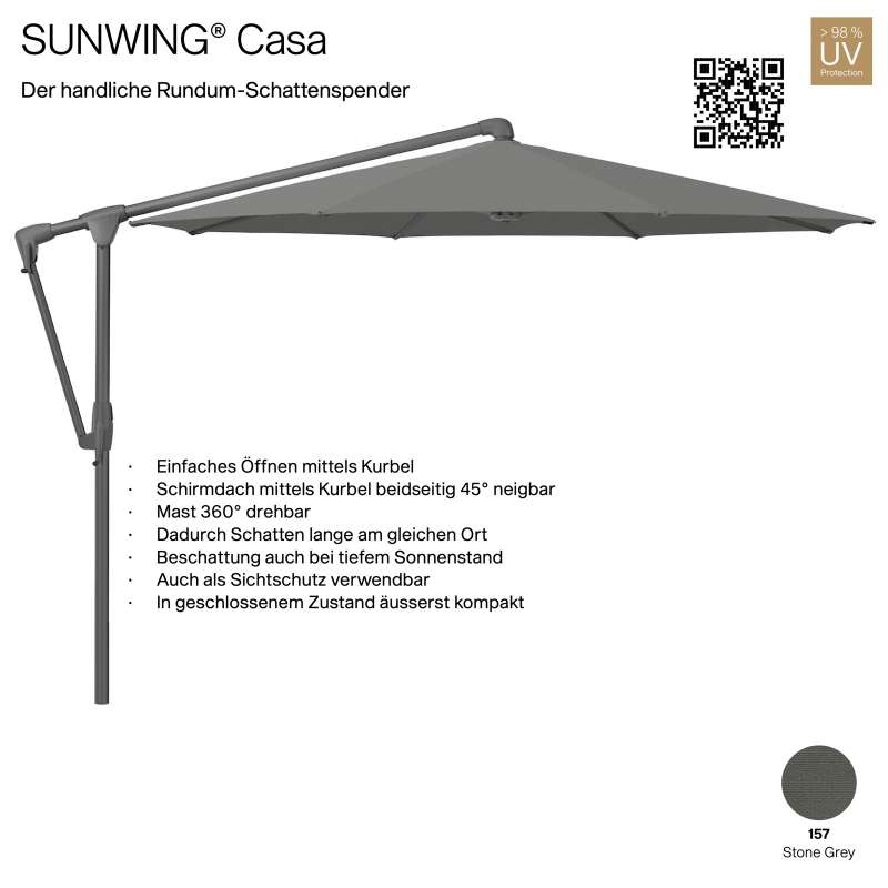 GLATZ Sonnenschirm SUNWING® CASA rund ø 300 cm Gestell anthrazit Farbe 157 Stone Grey Ampelschirm