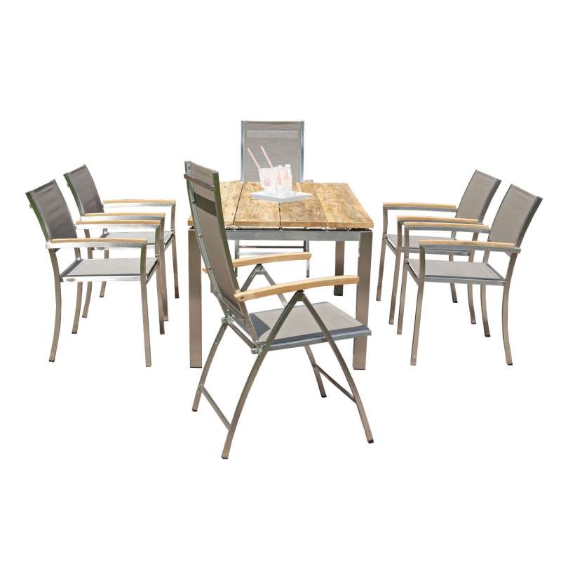 Sonnenpartner 7-teilige Sitzgruppe Paragon & Galaxy & Base 160x90 cm Edelstahl mit Textilen taupe Te