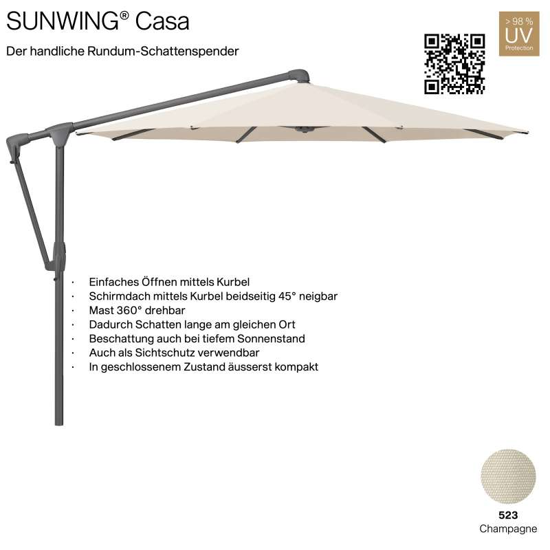 GLATZ Sonnenschirm SUNWING® CASA rund ø 330 cm Gestell anthrazit Farbe 523 Champagne
