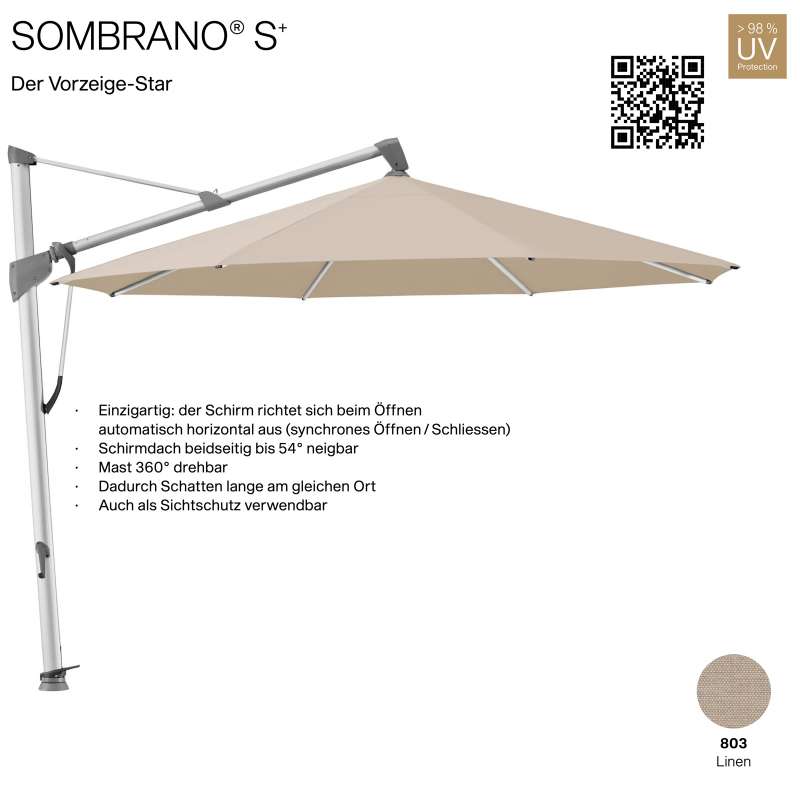 GLATZ Ampelschirm SOMBRANO® S+ rund ø 400 cm Freiarmschirm Farbe 803 Linen