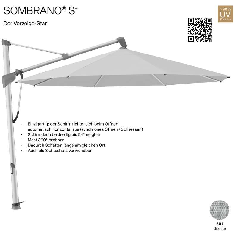 GLATZ Ampelschirm SOMBRANO® S+ rund ø 350 cm Freiarmschirm Farbe 501 Granite
