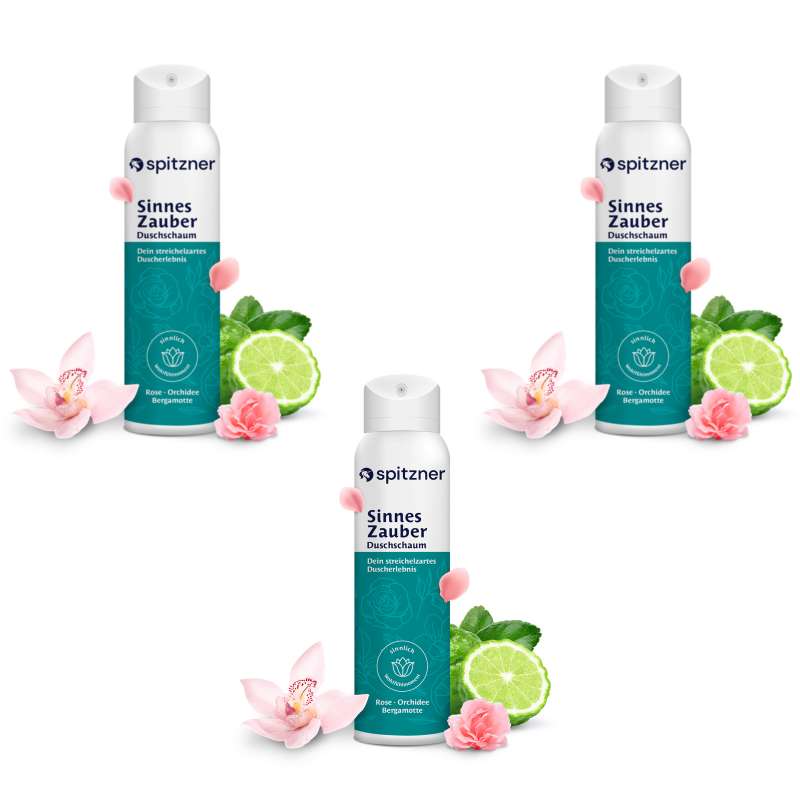 Spitzner Duschschaum Set Sinnes Zauber 3x 150 ml Sinnliche Wellness-Dusche sanft und 100% vegan 3er