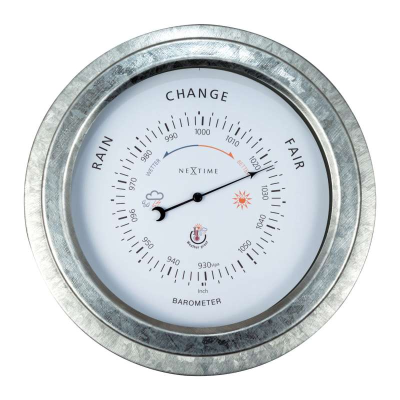 NeXtime Wand-Barometer Orchid Metall silber Ø 22 cm für Innen und Außen