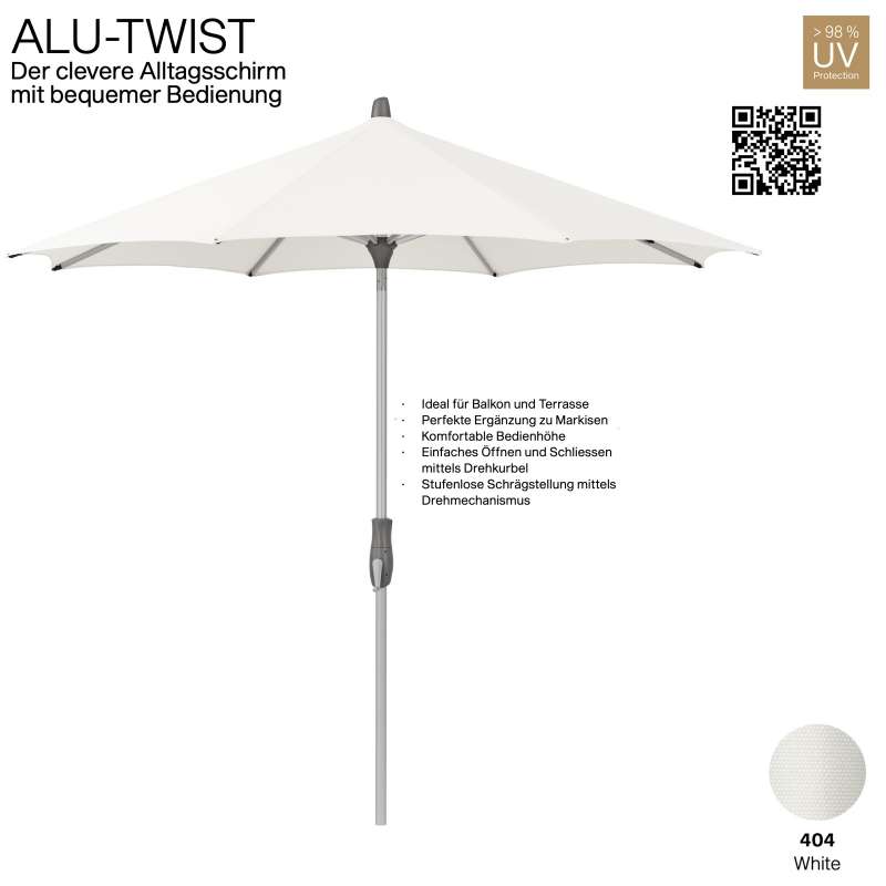 GLATZ Sonnenschirm ALU-TWIST rund ø 300 cm Stoffqualität 4 Farbe 404 White Mittelstock