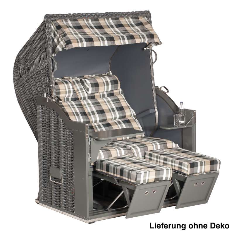 Sonnenpartner Strandkorb Classic 2 Sitzer Halbliegemodell inkl. Ausstattung onix