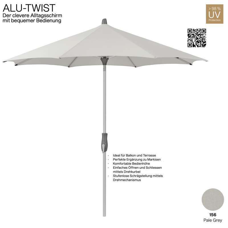 GLATZ Sonnenschirm ALU-TWIST rund ø 300 cm Stoffqualität 2 Farbe 156 Pale Grey Mittelstock