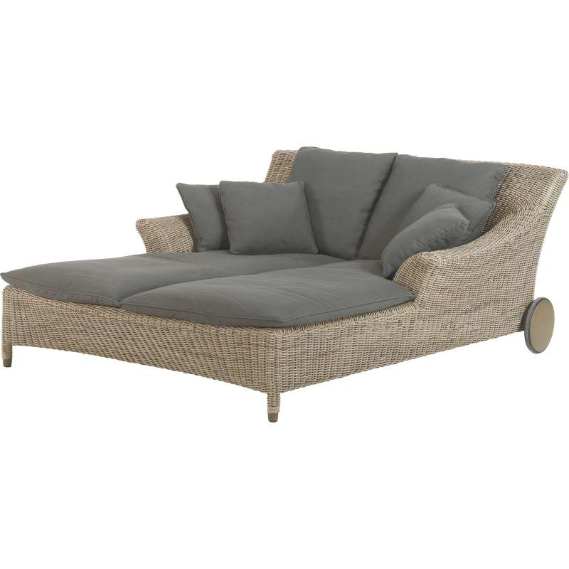 4Seasons Outdoor Valentine Doppel-Roll-Liege Sonnenliege Polyrattan pure