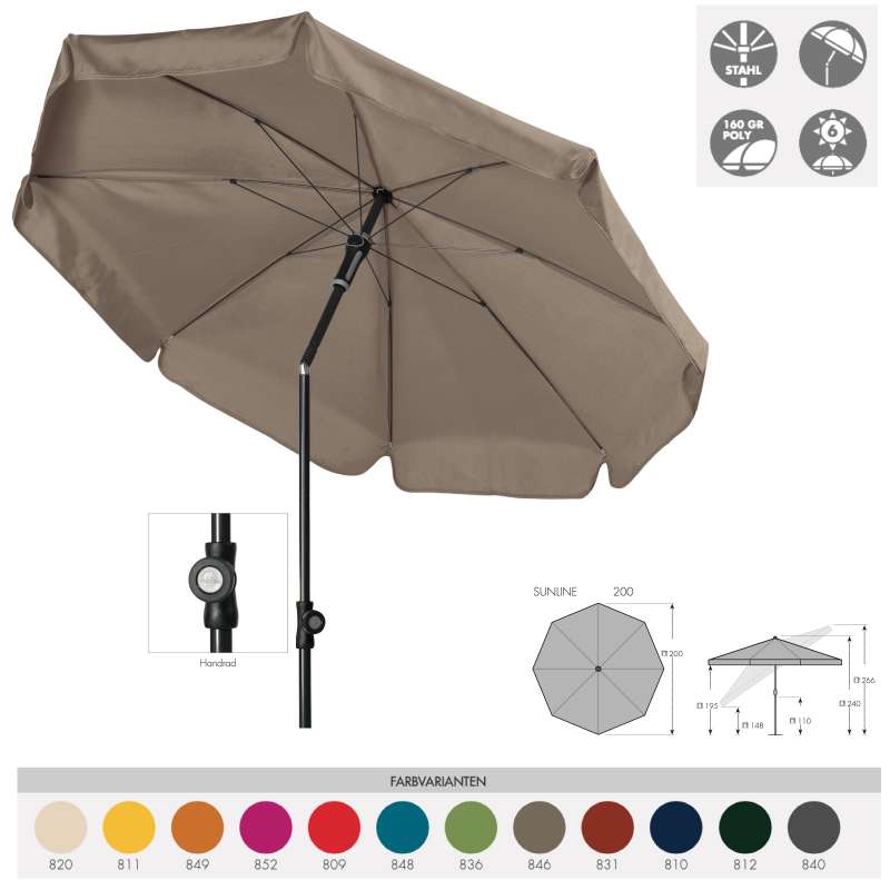 Doppler Sunline Neo 200 Sonnenschirm rund 200 cm in 12 Farben Mittelmastschirm Balkonschirm