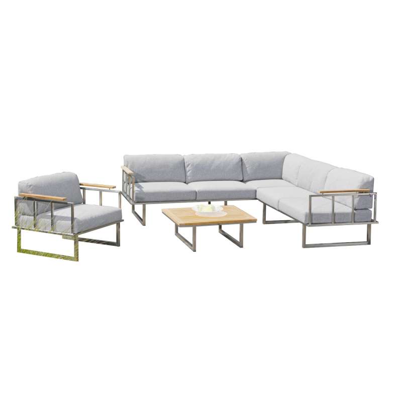 Sonnenpartner 4-teilige Lounge-Sitzgruppe Lotus Edelstahl mit Teakholz Loungesofa