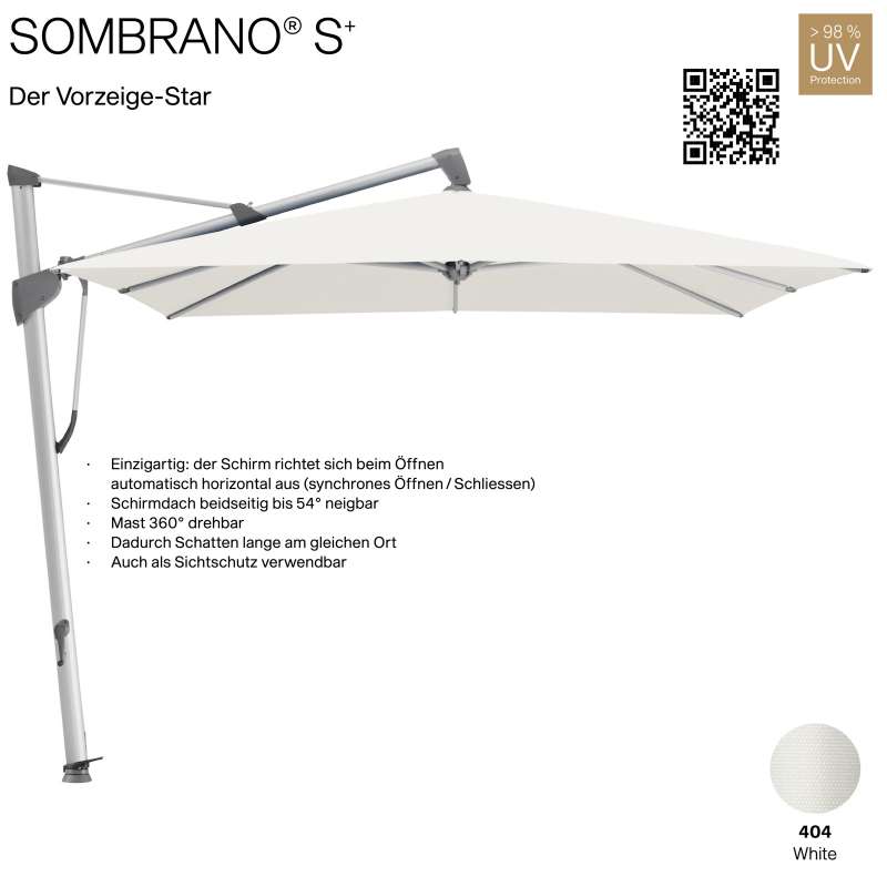 GLATZ Ampelschirm SOMBRANO® S+ quadratisch 300 x 300 cm Freiarmschirm Farbe 404 White