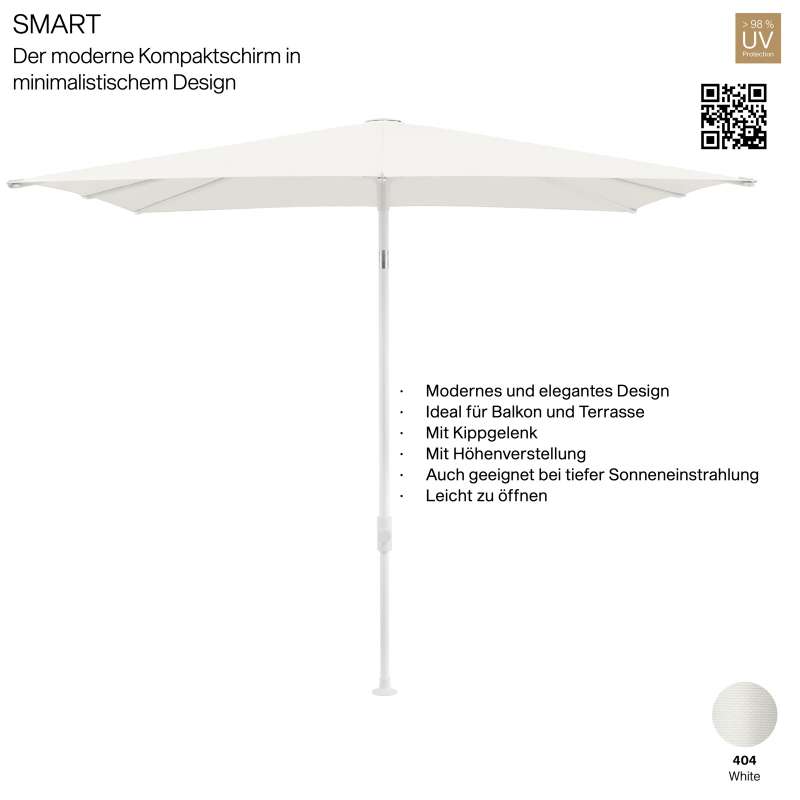 GLATZ Sonnenschirm SMART quadratisch 240 x 240 cm Gestell matt weiss Stoff Farbe 404 White Mittelmas