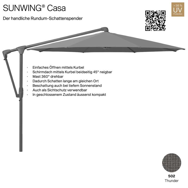 GLATZ Sonnenschirm SUNWING® CASA rund ø 300 cm Gestell anthrazit Farbe 502 Thunder Ampelschirm
