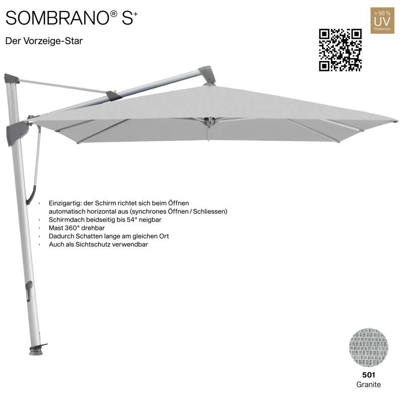 GLATZ Ampelschirm SOMBRANO® S+ quadratisch 350 x 350 cm Freiarmschirm Farbe 501 Granite