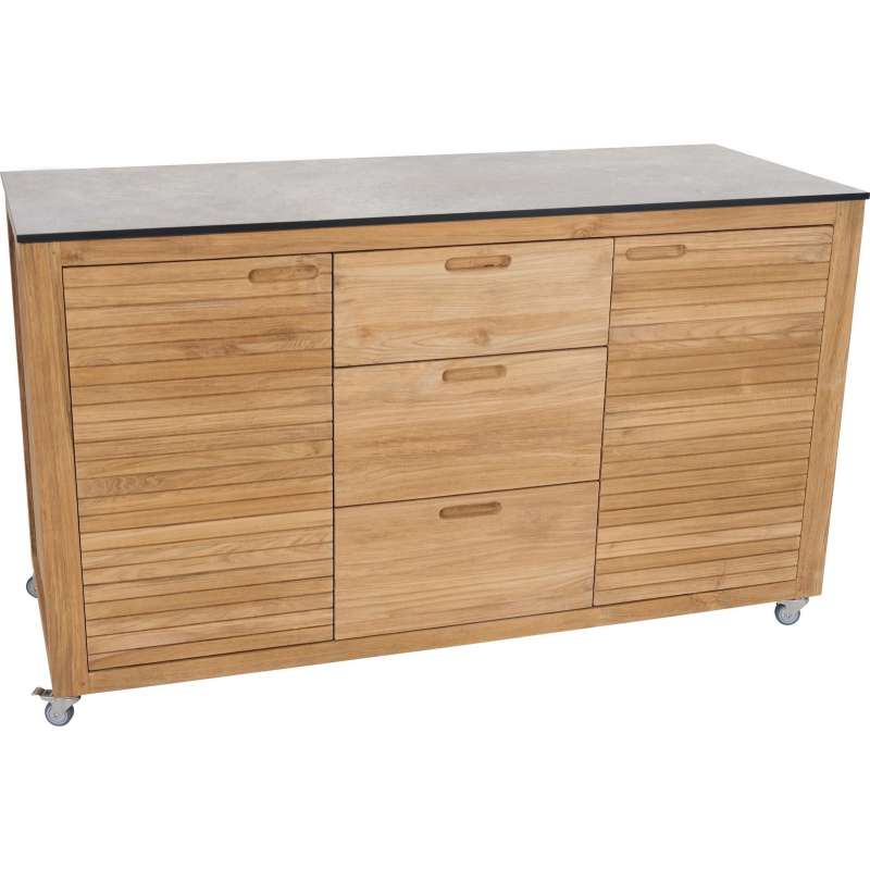 Stern Elma Sideboard 3 Schubladen 2 Türen Gartenschrank mit Arbeitsplatte Teakholz