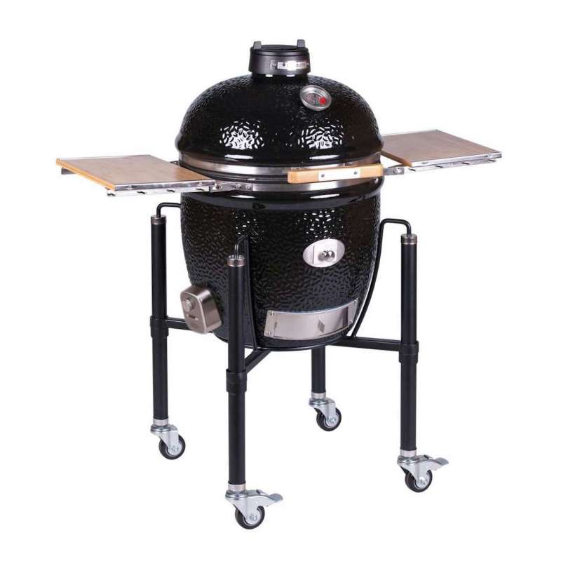 Monolith Keramikgrill Classic BBQ Guru Edition PRO-Serie 2.0 Black Ø 44 cm mit Gestell/Seitentische