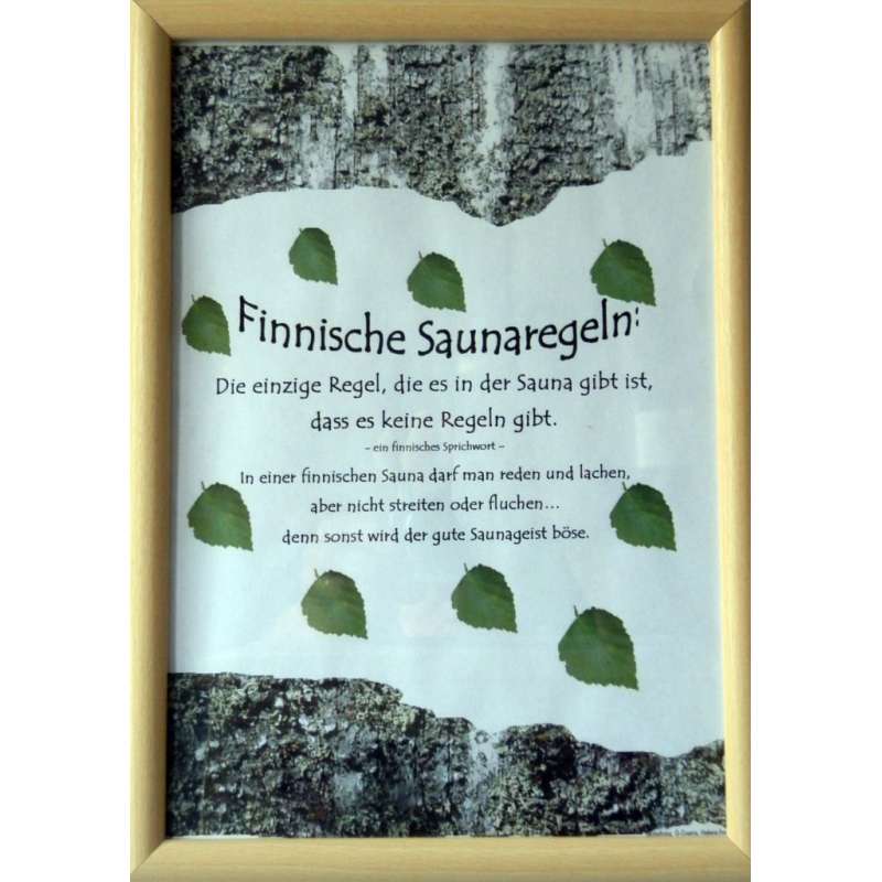 Finlax Saunaposter finnische Saunaregeln DinA4 im Holzrahmen