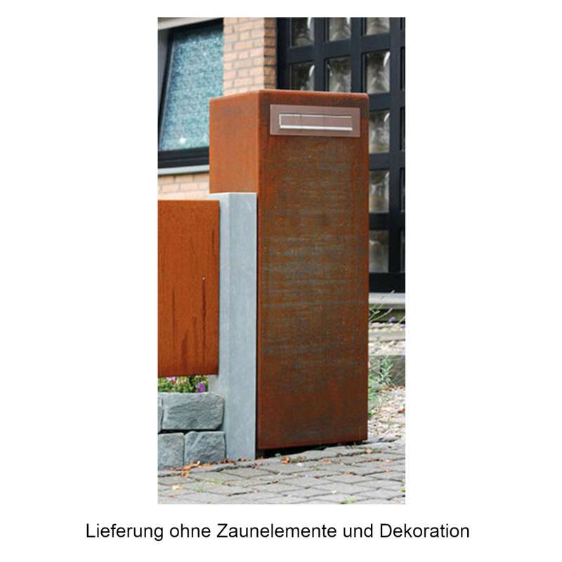 Mecondo CORUS Briefkasten-Stele 50x30x125 cm Standbriefkasten Cortenstahl/Edelstahl/Stahl
