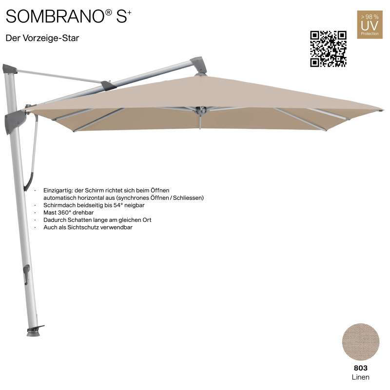 GLATZ Ampelschirm SOMBRANO® S+ quadratisch 350 x 350 cm Freiarmschirm Farbe 803 Linen