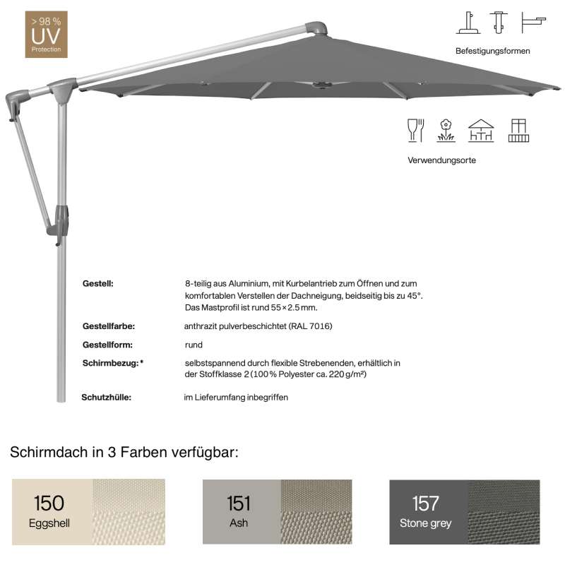 GLATZ Sonnenschirm SUNWING® CASA easy rund ø 300 cm in 3 Farben Ampelschirm Stoffklasse 2