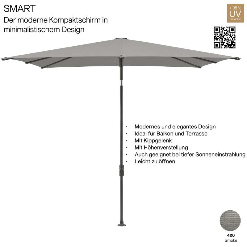 GLATZ Sonnenschirm SMART rechteckig 210 x 150 cm Gestell anthrazit Stoff Farbe 420 Smoke Mittelmasts