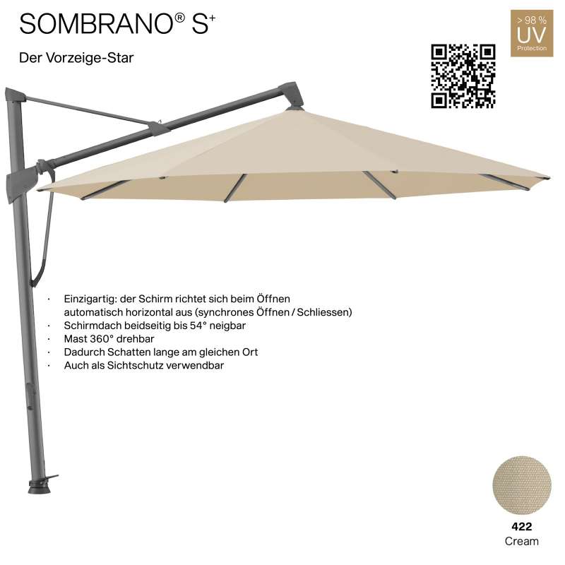 GLATZ Ampelschirm SOMBRANO® S+ rund ø 350 cm Freiarmschirm Farbe 422 Cream