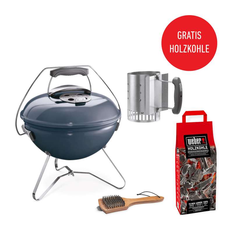 Weber Vorteils-Set Holzkohlegrill Smokey Joe Premium Charcoal ø 37cm Slate Blue