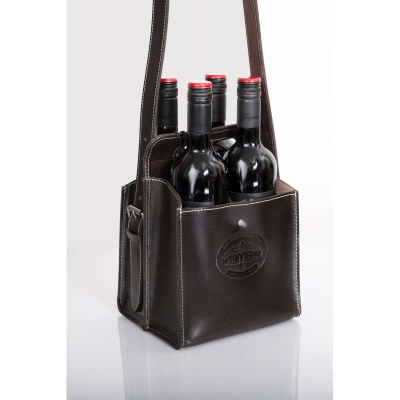 Alpenleder Getränketasche WEINVIERER chocolate Leder-Weintasche für 4 Weinflaschen CG6012-ch