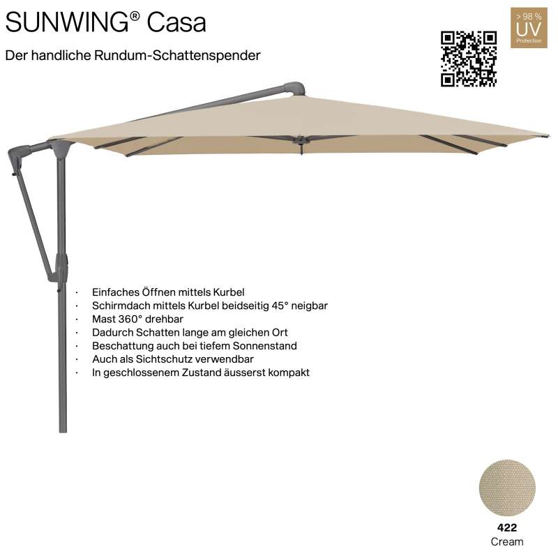GLATZ Sonnenschirm SUNWING® CASA quadratisch 270 x 270 cm Gestell anthrazit Farbe 422 Cream Ampelsch