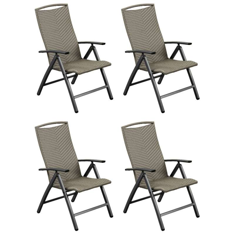 Inko 4er-Set Klappsessel York Aluminium graphit/Geflecht grau 5-fach verstellbar Hochlehner 74x61x10