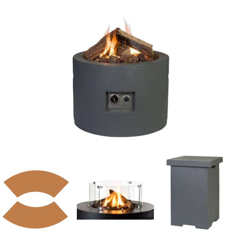 Happy Cocooning Mania Feuertisch Komplettset 19,5 kW rund 61x61x42 cm Beton-Optik grau