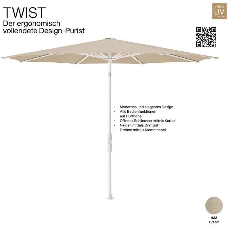 GLATZ Sonnenschirm TWIST rund ø 330 cm Gestell matt weiss Stoff Farbe 422 Cream Mittelmastschirm