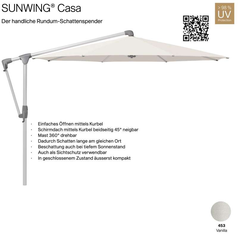 GLATZ Sonnenschirm SUNWING® CASA rund ø 300 cm Gestell natureloxiert Farbe 453 Vanilla Ampelschirm