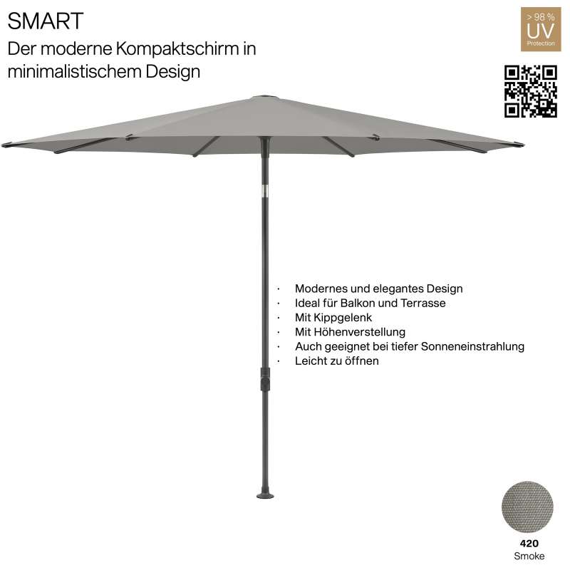 GLATZ Sonnenschirm SMART rund ø 250 cm Gestell anthrazit Stoff Farbe 420 Smoke Mittelmastschirm