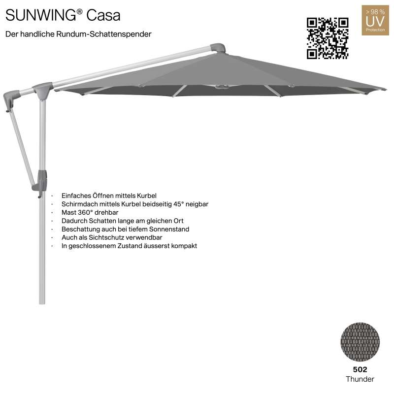 GLATZ Sonnenschirm SUNWING® CASA rund ø 300 cm Gestell natureloxiert Farbe 502 Thunder