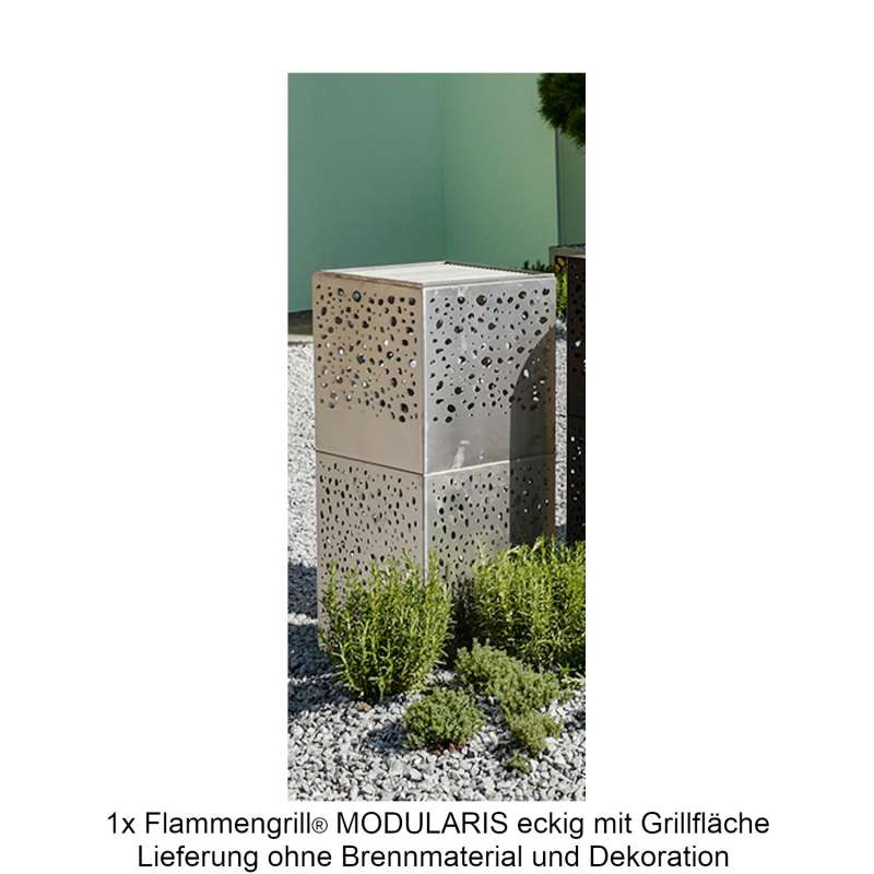 Mecondo Flammengrill® MODULARIS eckig 40x40x90 cm Edelstahl-Grillfäche Corten/Edelstahl Feuertisch