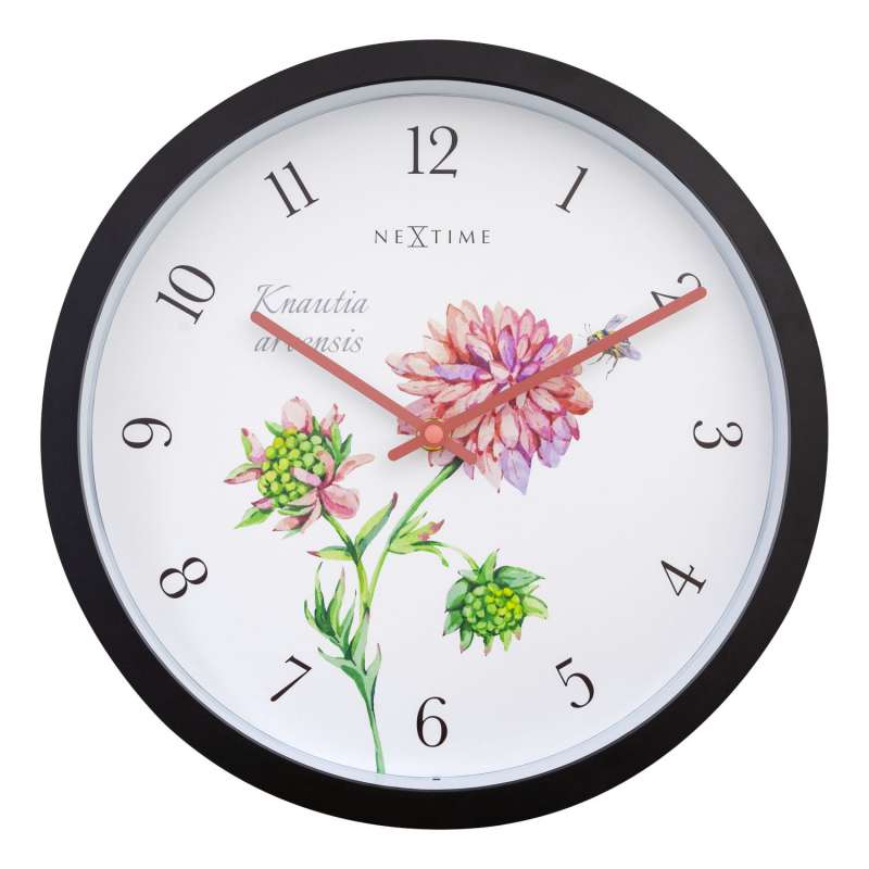 NeXtime Wanduhr Knautia Kunststoff schwarz Ø 30,5 cm Innen/Außen Gartenuhr