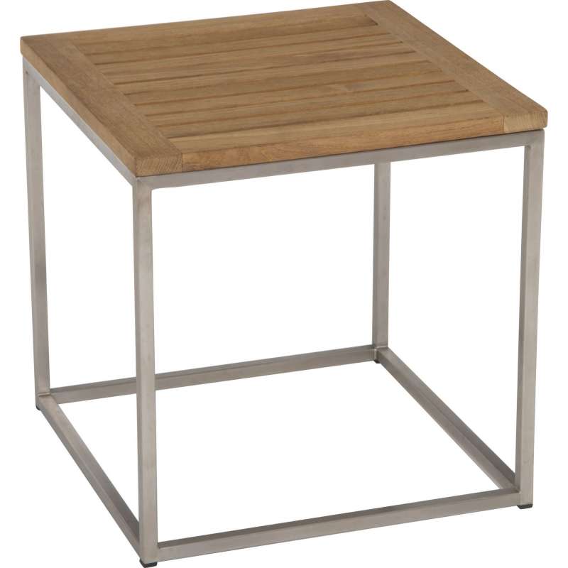 Stern Beistelltisch Terrassentisch Lounge-Tisch Edelstahl Teakholz 45x45 cm schwarz