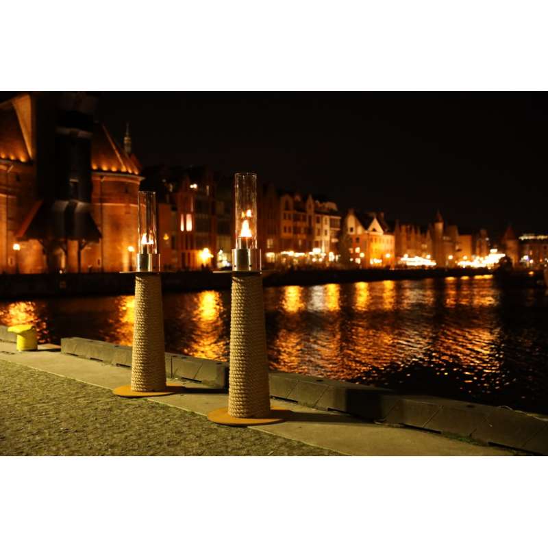 Masuria Gartenlampe Juno Corten Steel mit Tauwerk Biobrennstofflampe Gartenfeuer