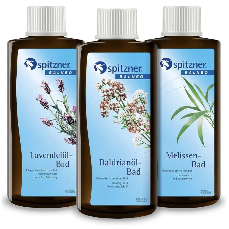 Spitzner Badezusatz Set Ruhe und Entspannung 3x 190ml Lavendelöl Baldrianöl Melisse