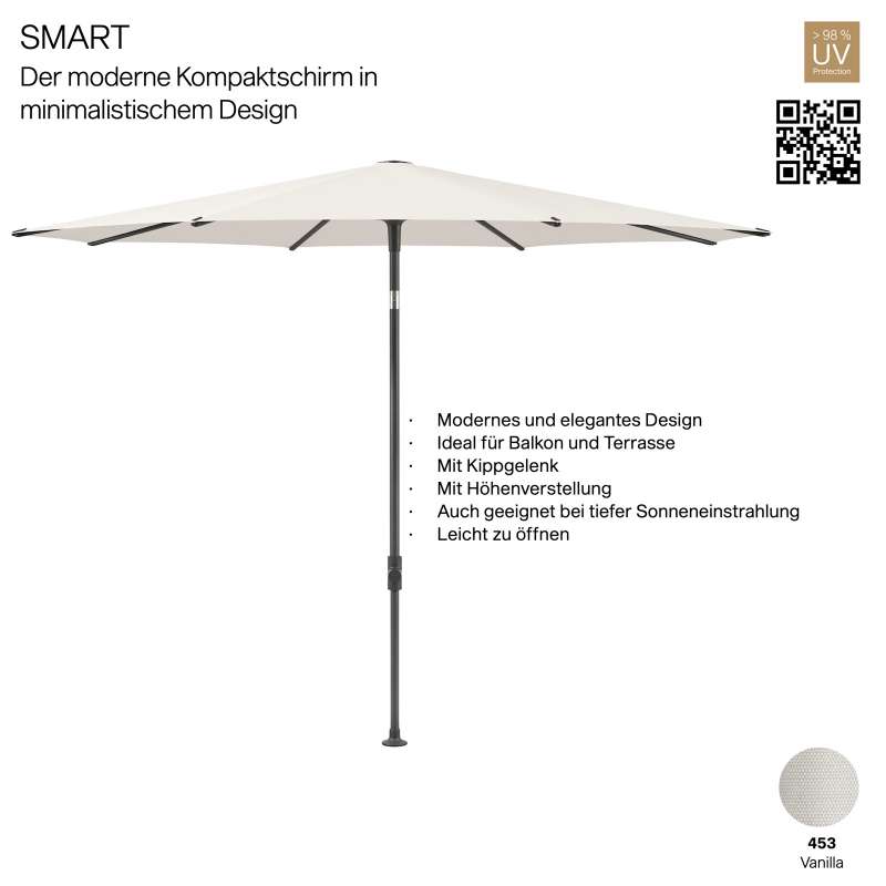 GLATZ Sonnenschirm SMART rund ø 300 cm Gestell anthrazit Stoff Farbe 453 Vanilla Mittelmastschirm