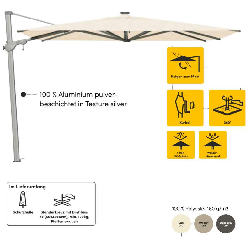 Sonnenschirm SUNCOMFORT® by Glatz Varioflex 300 x 300 cm in 3 Farbvarianten