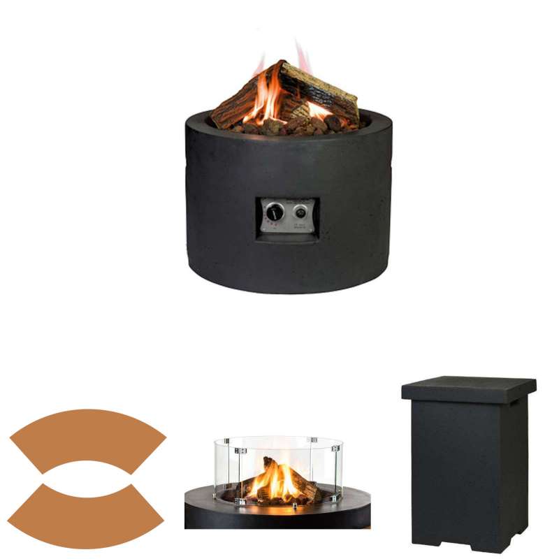 Happy Cocooning Mania Feuertisch Komplettset 19,5 kW rund 61x61x42 cm Beton-Optik schwarz